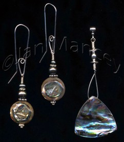 earring & pendant set: abalone, Bali sterling, handmade sterling silver ear wires
