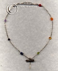 hand fashioned sterling silver and assorted genuine gemstones choker, highlighting a Karen Hilltribe dragonfly