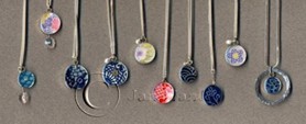sterling and resin pendants at left, finished with gemstone and sterling silver accents