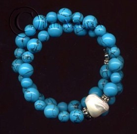adjustable bracelet of turquoise, mother-of-pearl, and Bali sterling silver